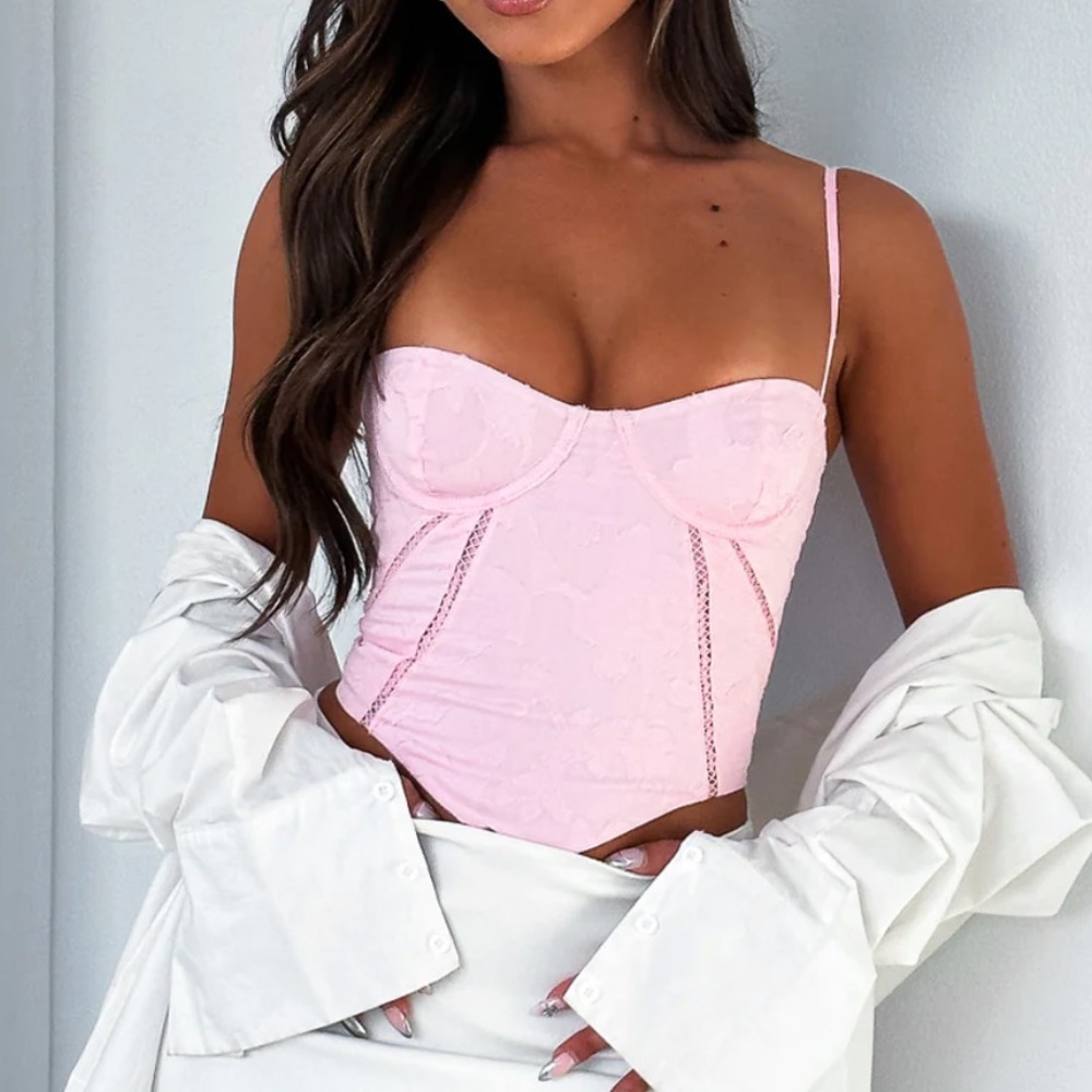 White fox pink corset top